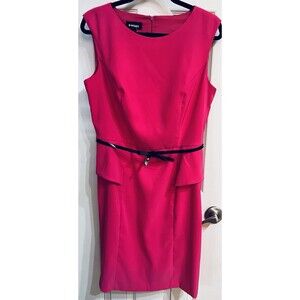 B-WORKS 12 Pink/Black Sheath Dress Scoop Neck Belt Bow Stretch Sleeveless NWT
